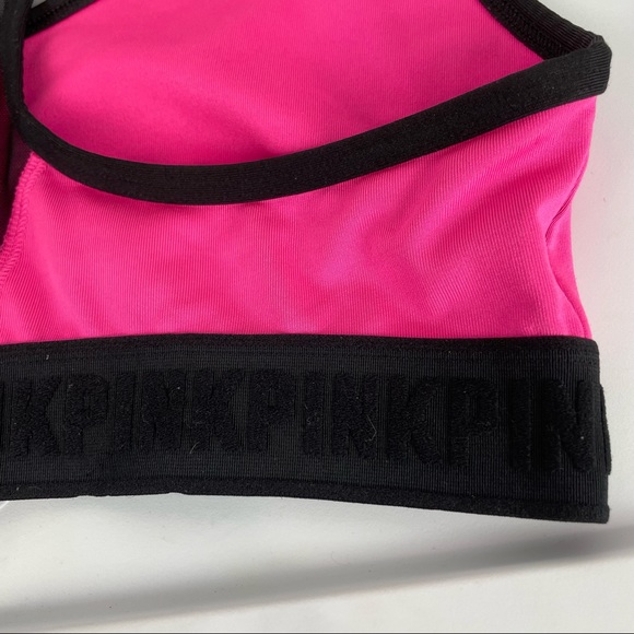 PINK Victoria’s Secret Lounge Sports Bra Sz Large Pink Black Logo - Picture 11 of 15